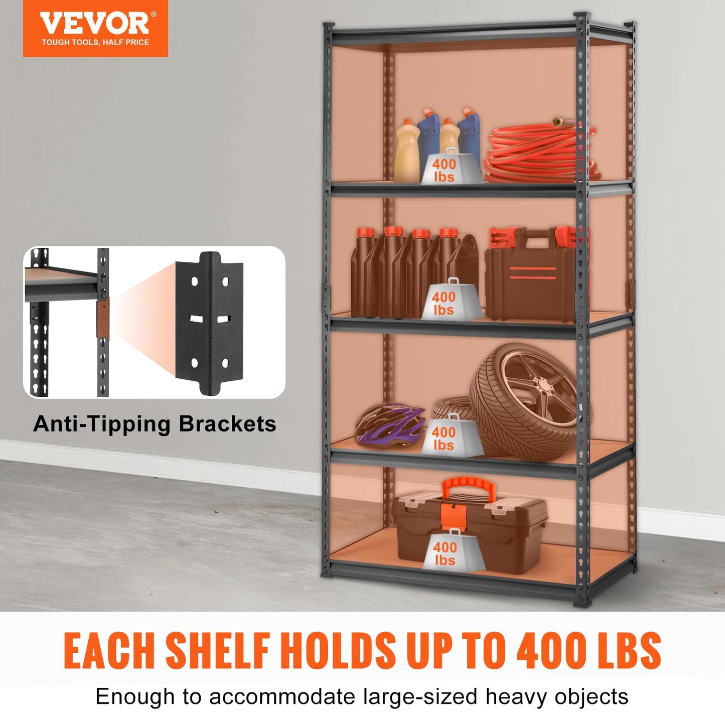VEVOR Storage Shelves 5-Tier Adjustable 2000 lbs 36"x18"x72" Shelving Unit