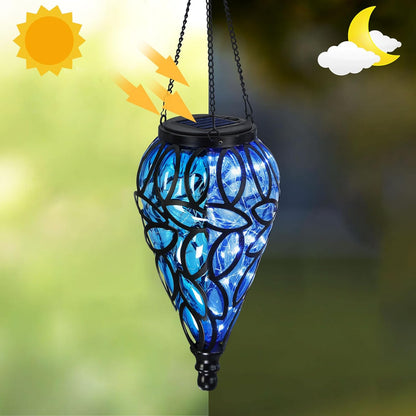 SUNNYPARK Outdoor Plastic Solar Hanging Lantern, 15 Cool White LEDs Twinkle Effect Tear-Shaped