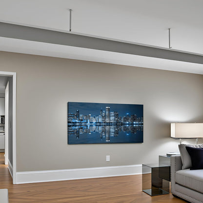 LevvArts Modern City Wall Art Chicago Downtown at Night Picture Print on Canvas Building Artwork