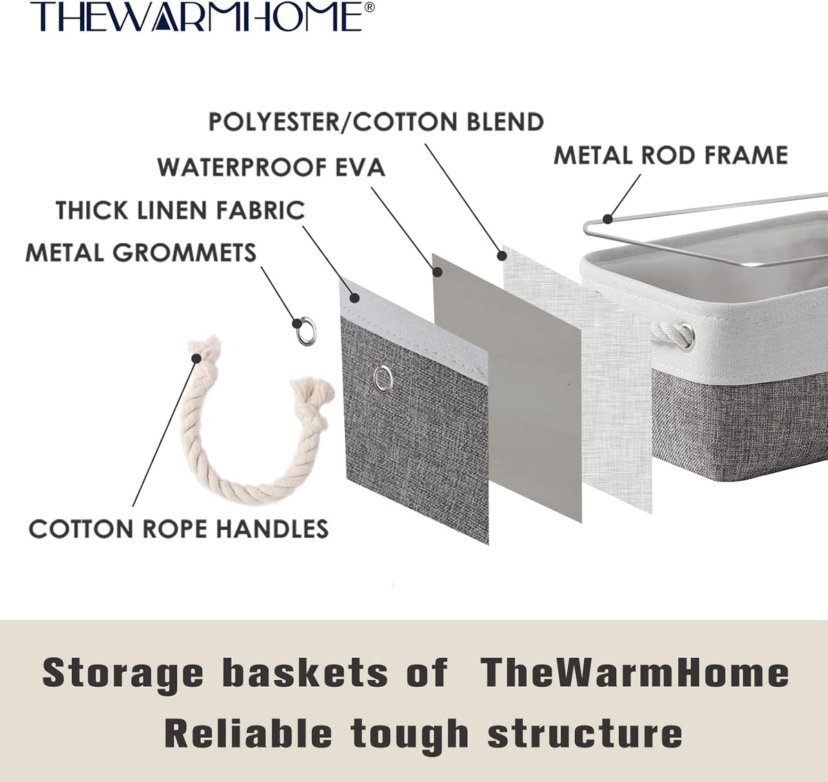 TheWarmHome Small Storage Baskets for Organizing,Storage Baskets for Shelves,Small Fabric Storage