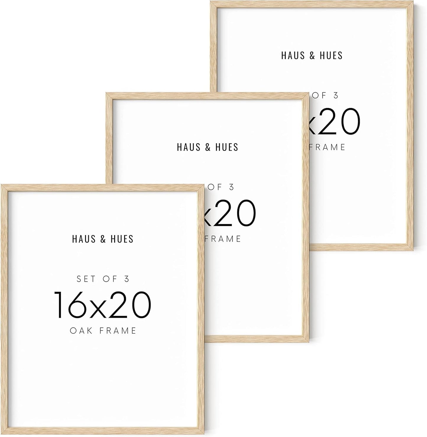 HAUS AND HUES Beige Wood Oak 16x20 Picture Frame, Set of 3 - Modern Wood Wall Art Display