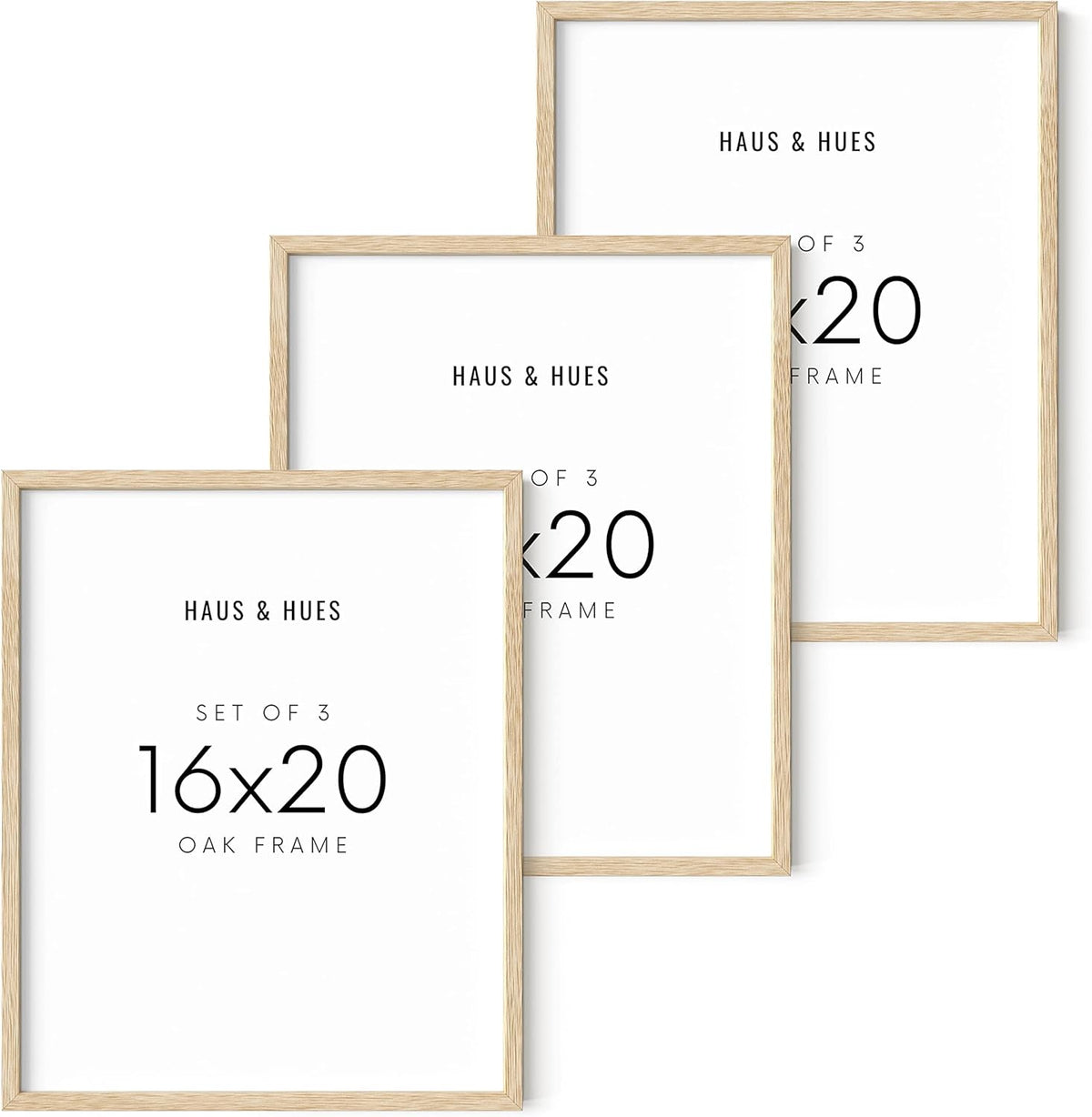 HAUS AND HUES Beige Wood Oak 16x20 Picture Frame, Set of 3 - Modern Wood Wall Art Display