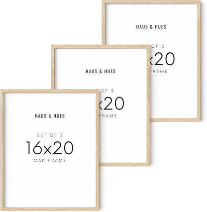 HAUS AND HUES Beige Wood Oak 16x20 Picture Frame, Set of 3 - Modern Wood Wall Art Display