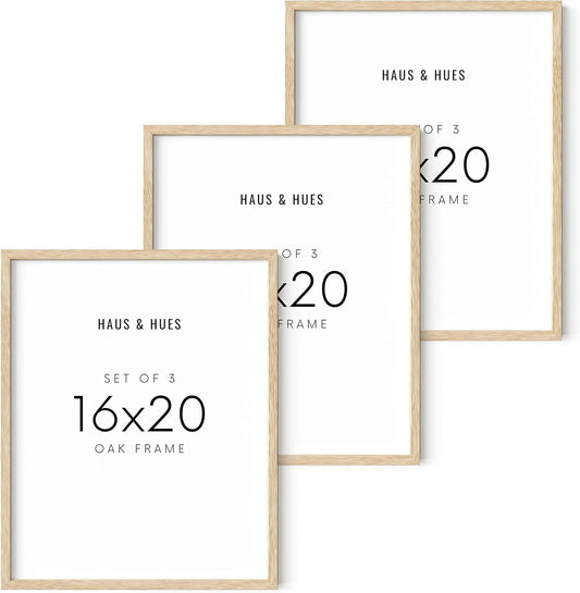 HAUS AND HUES Beige Wood Oak 16x20 Picture Frame, Set of 3 - Modern Wood Wall Art Display