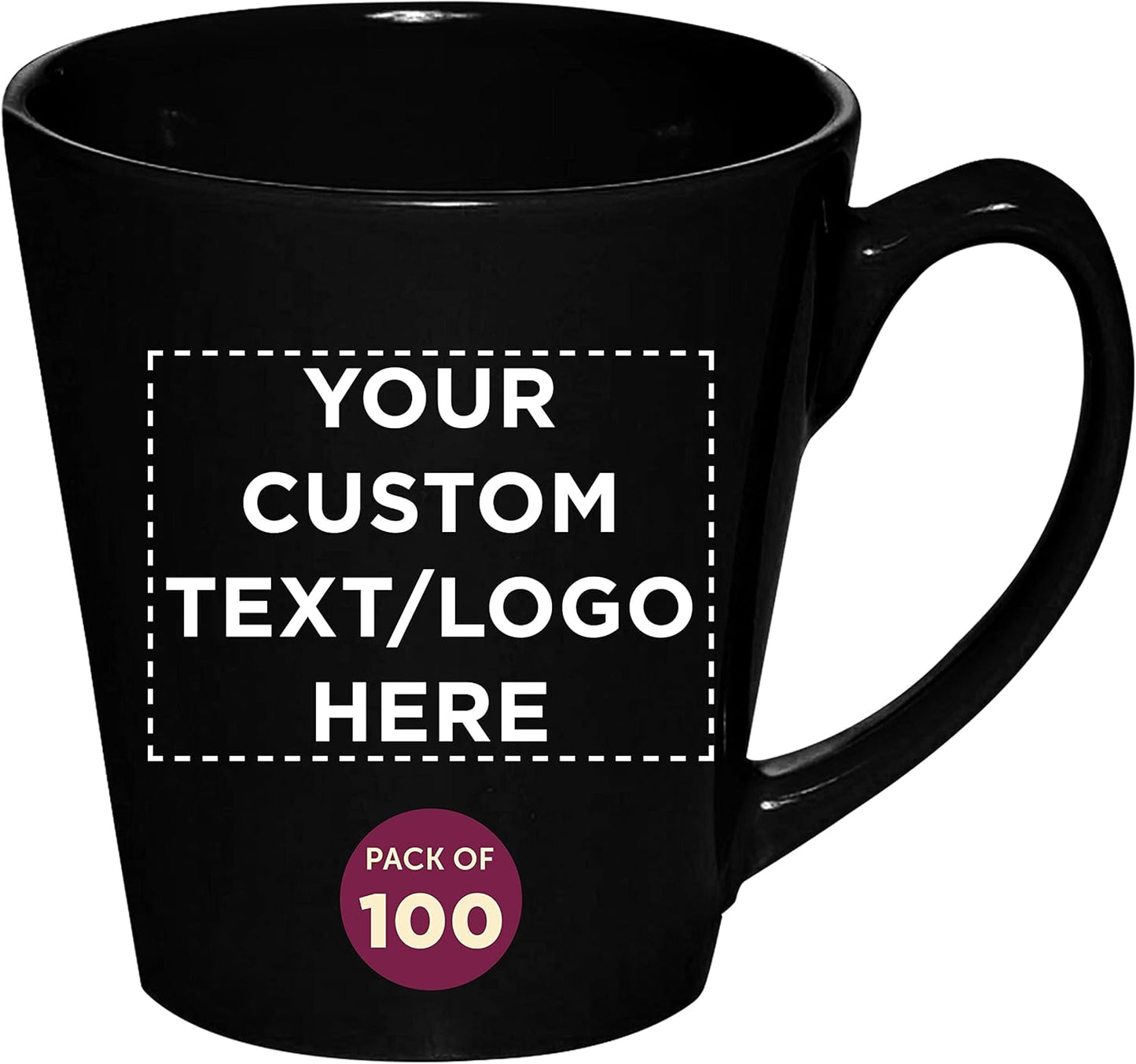 DISCOUNT PROMOS Custom Glossy Ceramic Latte Coffee Mug 12 oz. Set of 100, Personalized Bulk Pack