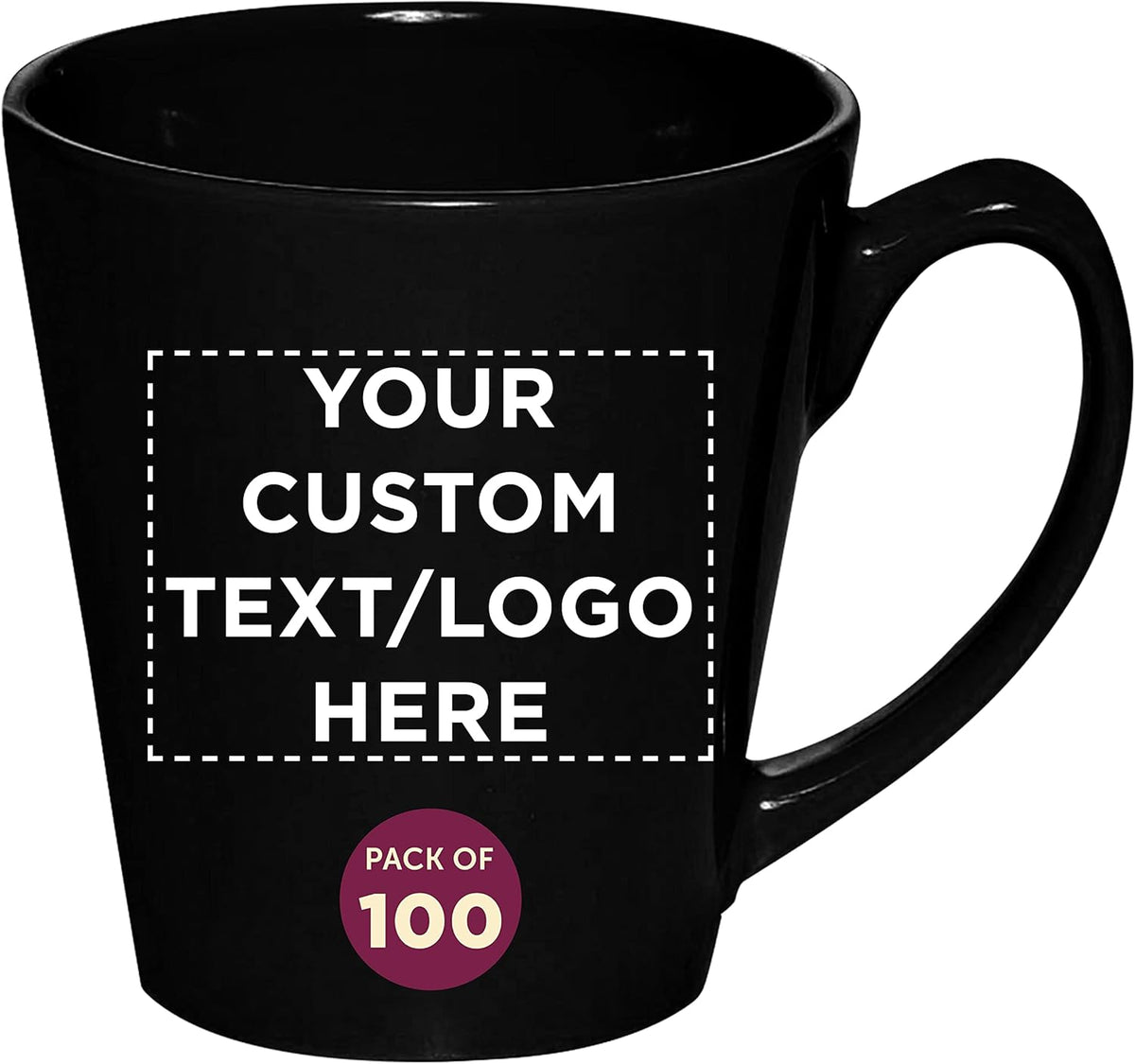 DISCOUNT PROMOS Custom Glossy Ceramic Latte Coffee Mug 12 oz. Set of 100, Personalized Bulk Pack
