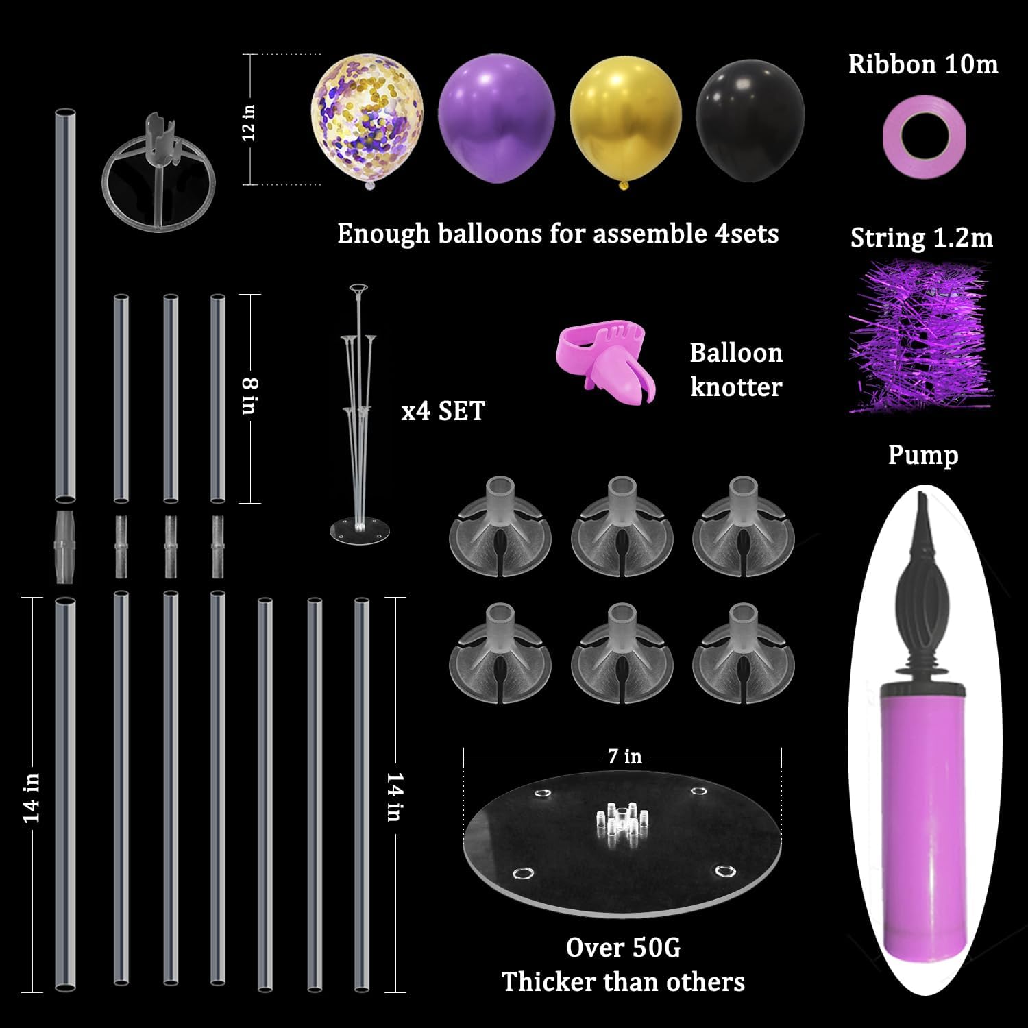Halloween Decorations Balloon Stand with Purple Black and Gold Balloons Balloon Centerpieces for
