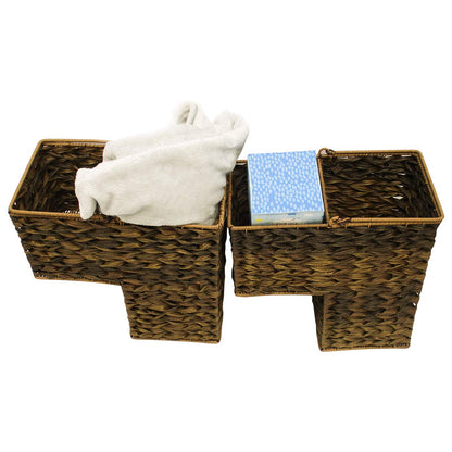 Trademark Innovations 14.5" Plastic Wicker Storage Stair Basket Set With Handles (Set of 2, Brown)