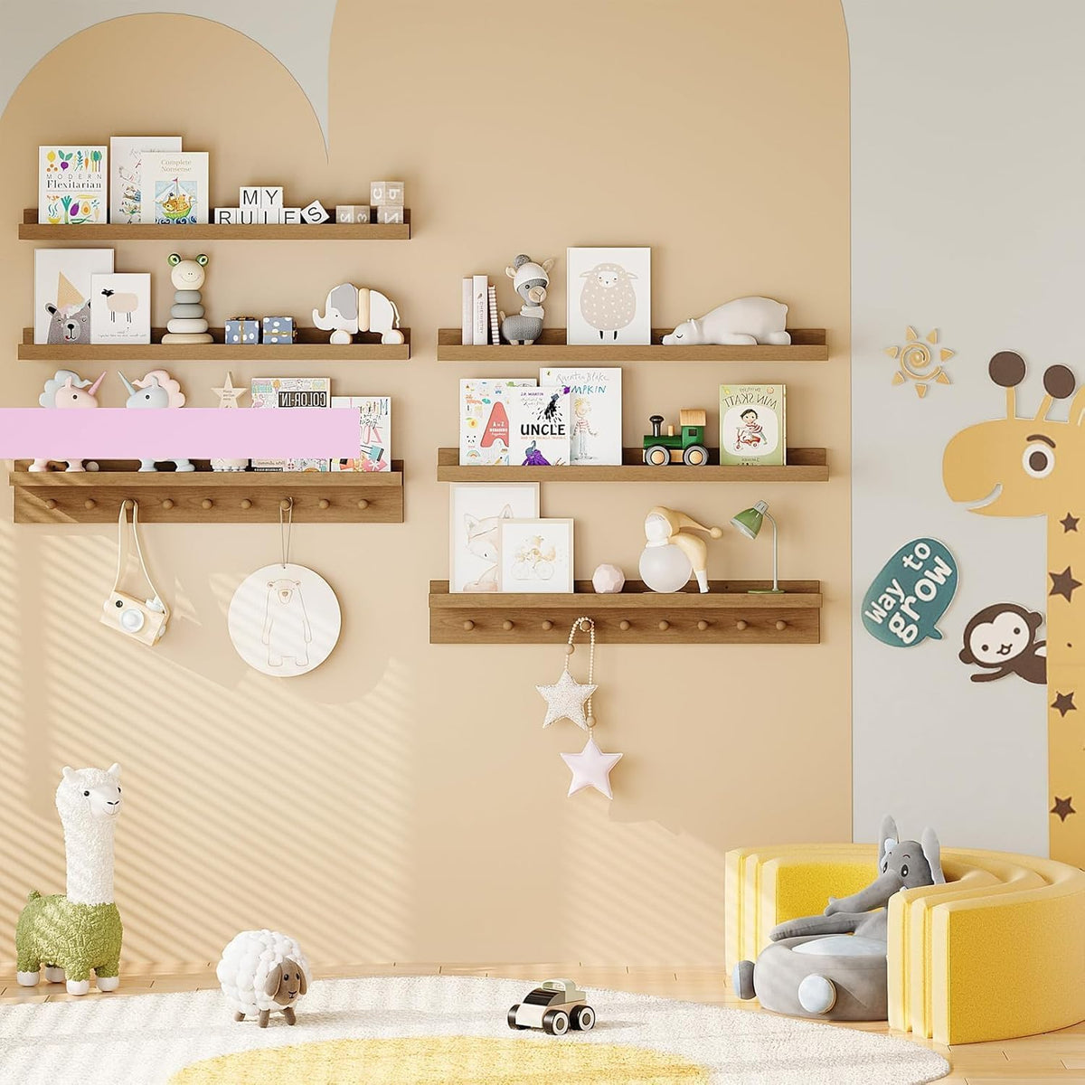 MBYD Floating Shelves 36 Inch, Nursery Book Shelves for Kids Room, Hanging Bookshelf with Hooks Set