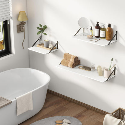 Fun Memories Floating Shelves Set of 2, 16" W x 12" D, White Ledges for Bedroom, Bathroom, 12" Deep
