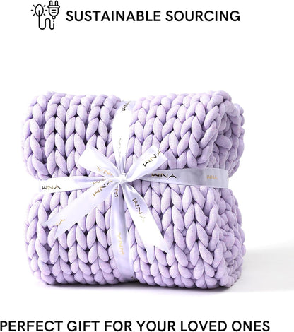 YnM Chunky Throw Blanket, Medium-Weight, Hand Knitted, Skin Friendly, Ventilated and Breathable