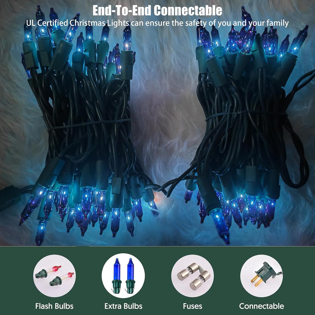 HISHINY Christmas Lights 100 Count Blue Christmas Tree String Lights with Green Wire for Outdoor
