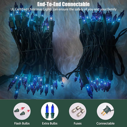 HISHINY Christmas Lights 100 Count Blue Christmas Tree String Lights with Green Wire for Outdoor