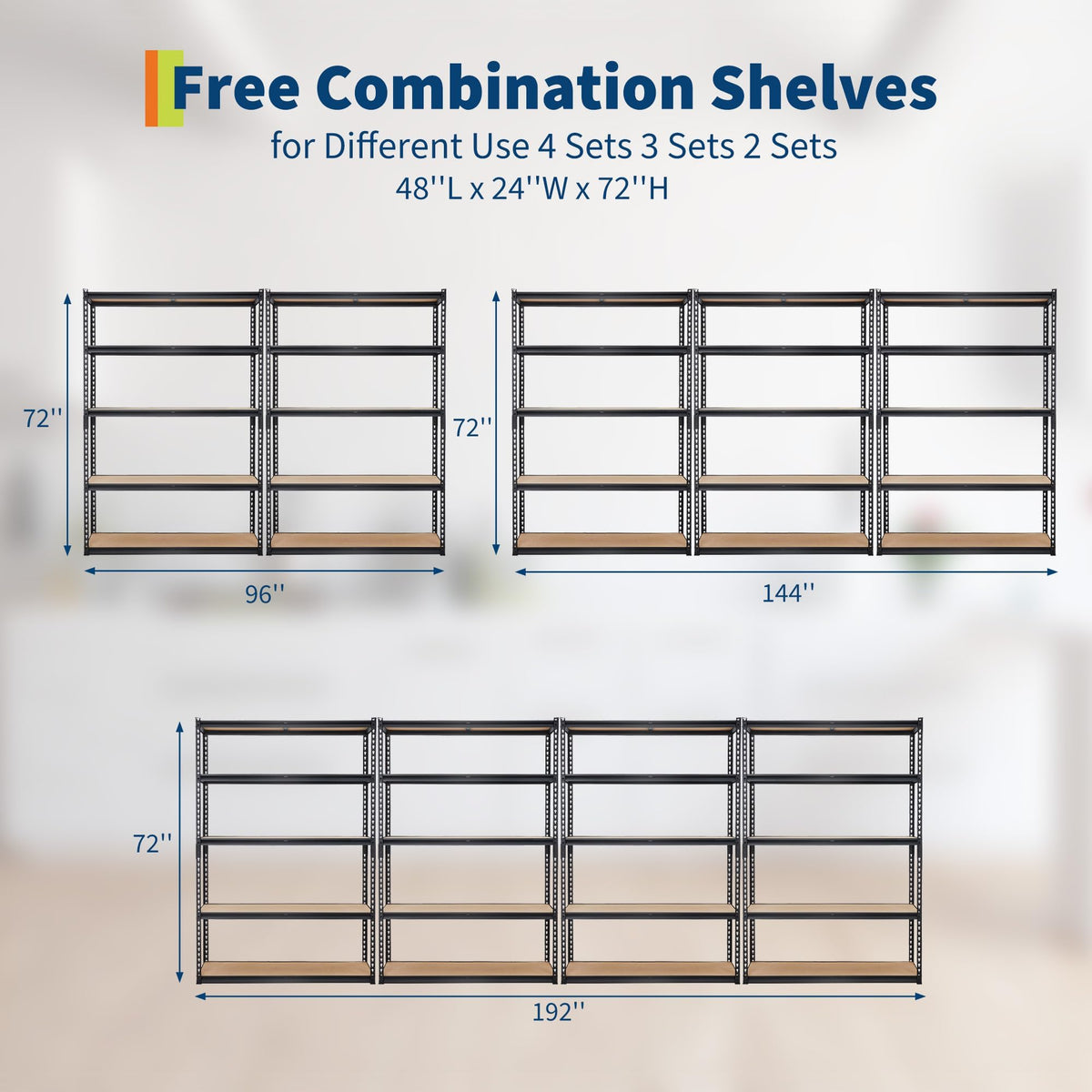 Storage Shelving Unit, 5-Tier Adjustable Metal Storage Shelves, 48" L x 24" W x 72" H Heavy Duty