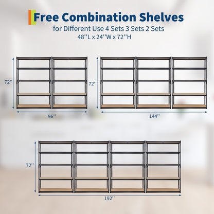 Storage Shelving Unit, 5-Tier Adjustable Metal Storage Shelves, 48" L x 24" W x 72" H Heavy Duty