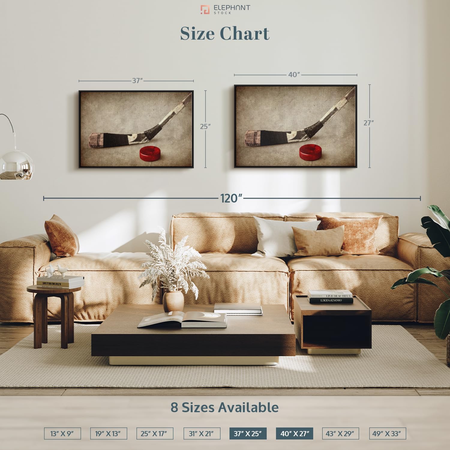 Elephant Stock Vintage Ice Hockey Wall Art - Horizontal Framed Canvas - 1-Piece Hallway Wall Decor