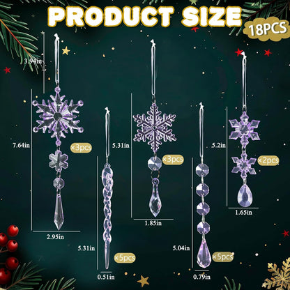 18pcs Crystal Christmas Ornaments for Christmas Tree Decorations-Purple Hanging Acrylic Snowflake