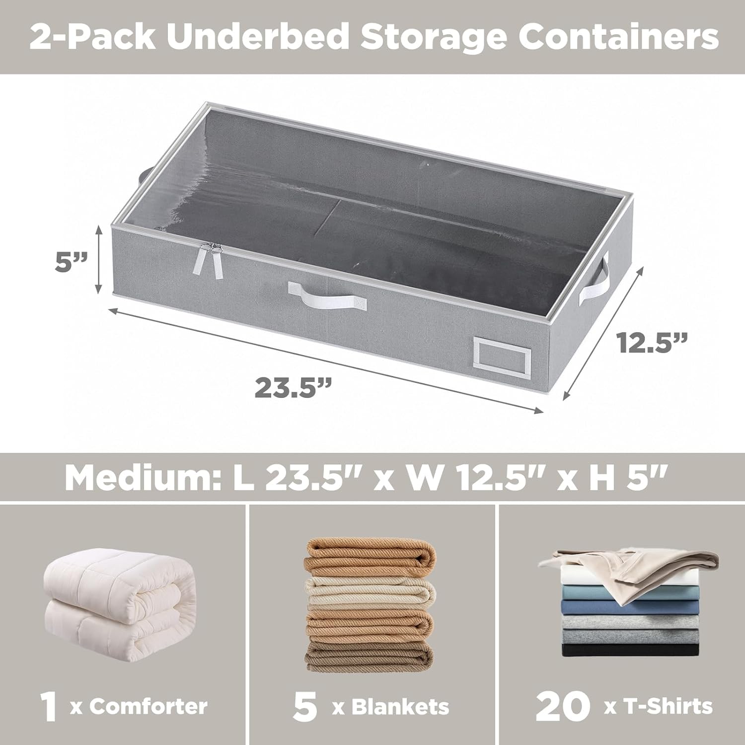 Under Bed Storage Containers, 2-Pack Underbed Storage Box, Collapsible Clothes Storage Bins with