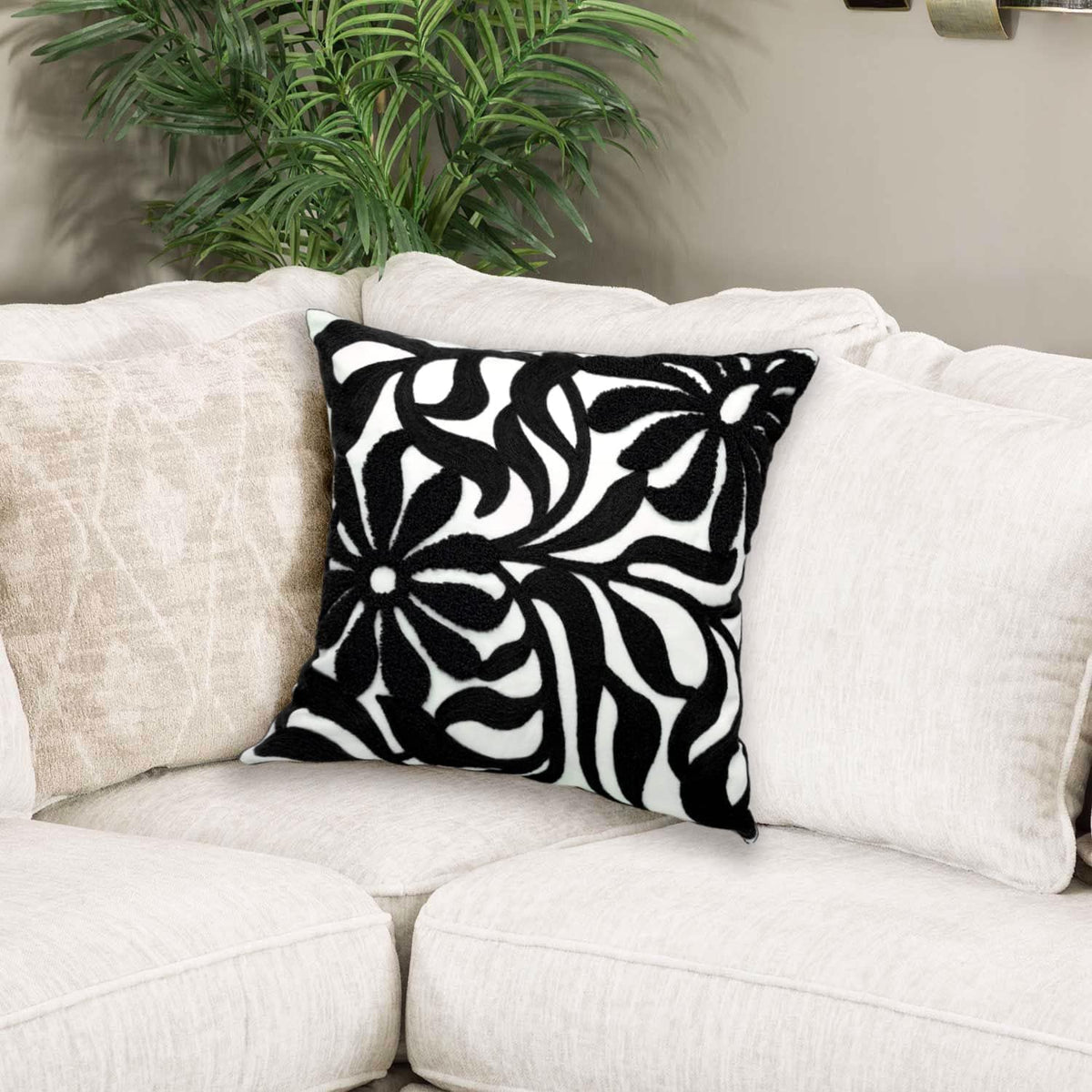 Alysheer Farmhouse Floral Leaves Embroidered Decorative Throw Pillow Cover 18x18 inches, Boho