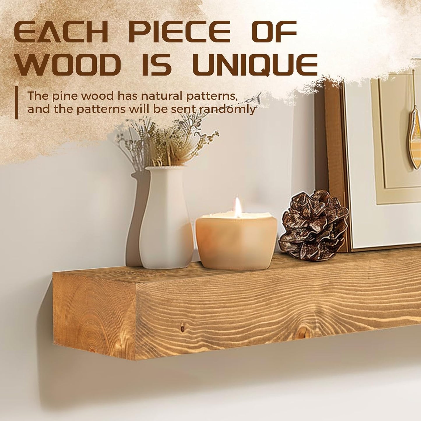 60x7x3 Fireplace Mantel - Solid Rustic Wood - Wall Mounted Floating Shelf with Invisible Heavy Duty