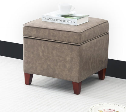 Adeco 17.5" Square Faux Leather Ottoman with Storage - Upholstered PU Foot Rest - Flip Top