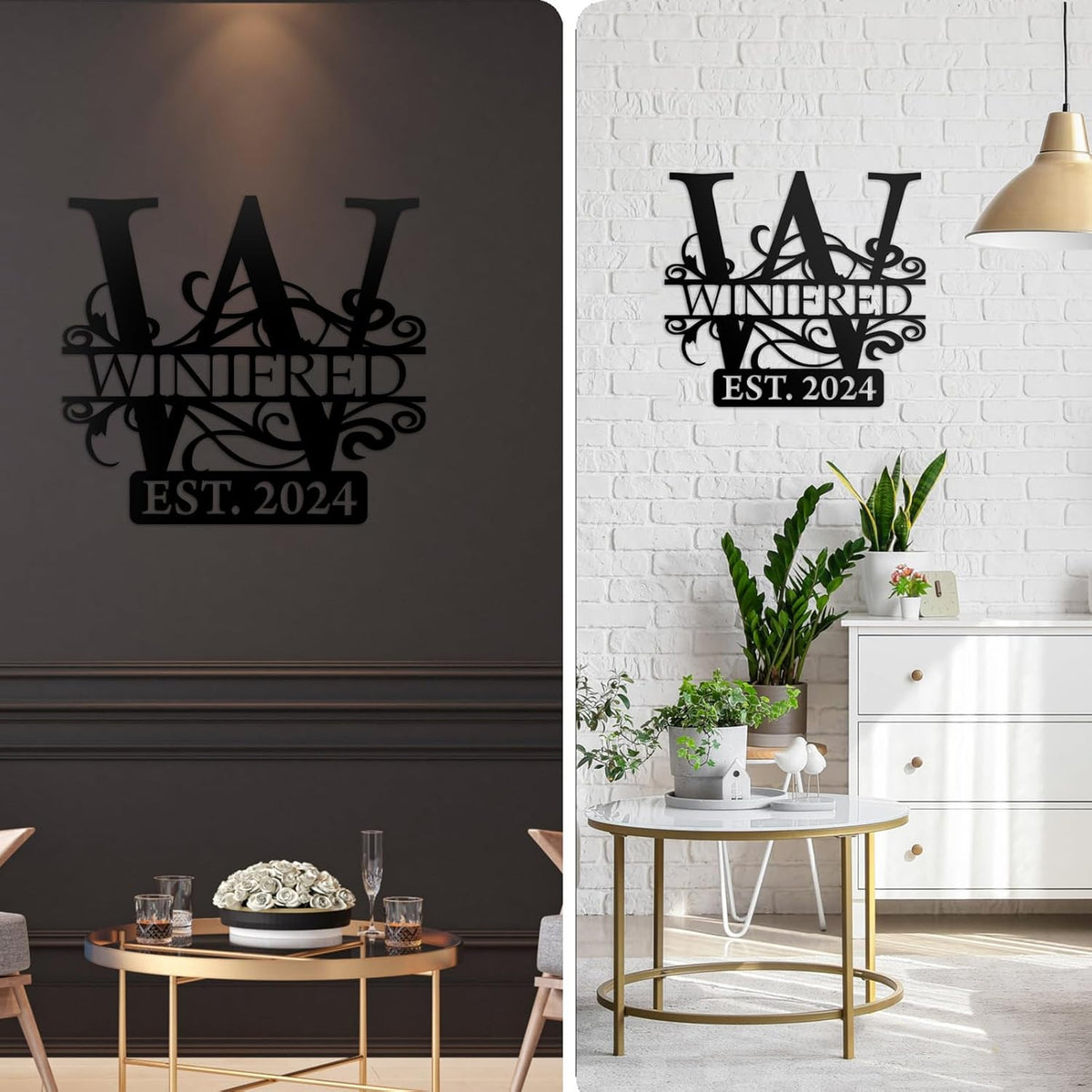 Custom Metal Signs | Last Name Sign | Split Letter Monogram Wall Decor | Custom Outdoor Signs |