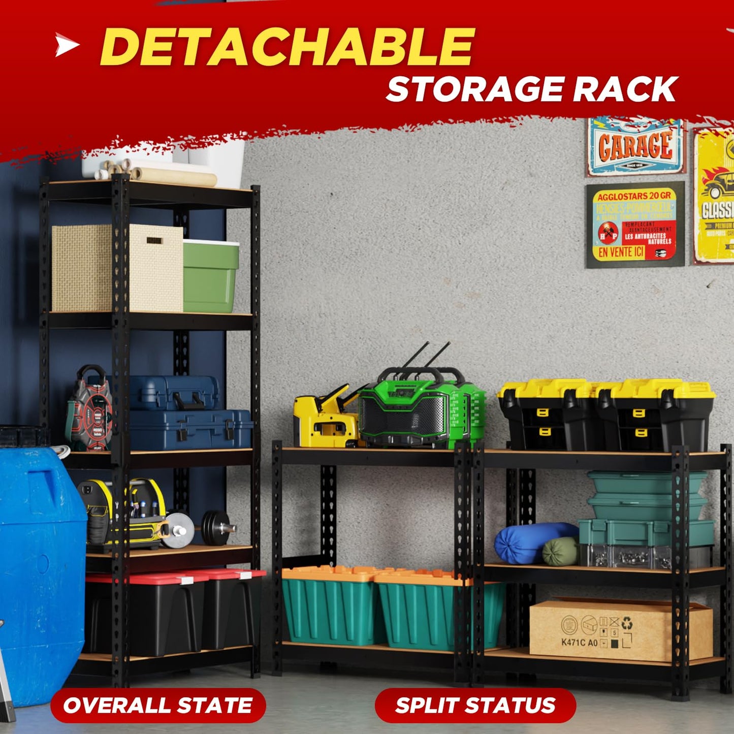 BestOffice 5-Tier Heavy Duty Storage Shelving Unit, 1650 LBS Adjustable Metal Garage Rack, 27.6" W