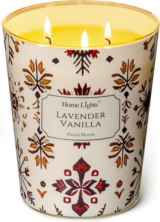HomeLights Large jar Candle | 3-Wick Long-Lasting Scented Candles, 34oz Natural Soy Wax Candle for