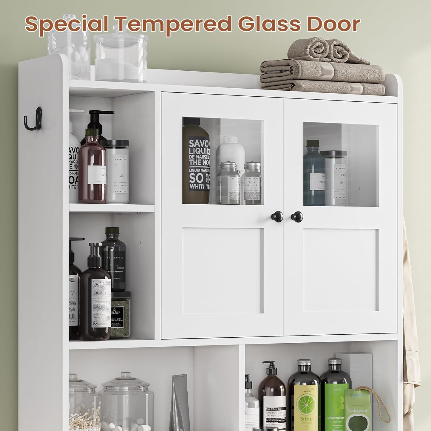 Itaar Over The Toilet Storage Cabinet, Over Toilet Bathroom Organizer with Glass Doors & Toilet