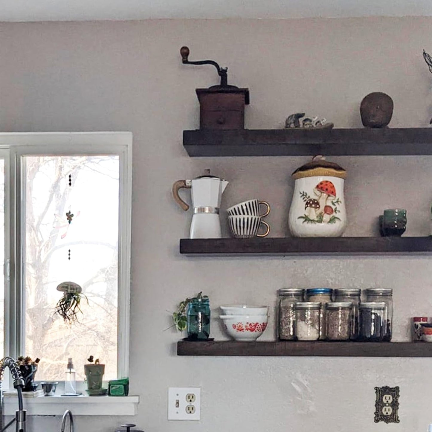 URBANDI, Rustic Floating Shelves, Set of 2, Hidden Bracket, Solid Wood, Heavy Duty, Wall Mounted