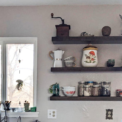 URBANDI, Rustic Floating Shelves, Set of 2, Hidden Bracket, Solid Wood, Heavy Duty, Wall Mounted