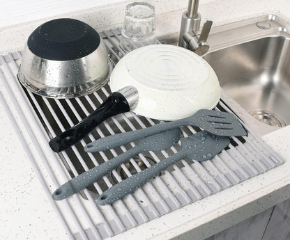 Surpahs Over Sink Foldable Multipurpose Roll-Up Dish Drying Rack, Silicone Wrapped Stainless Steel