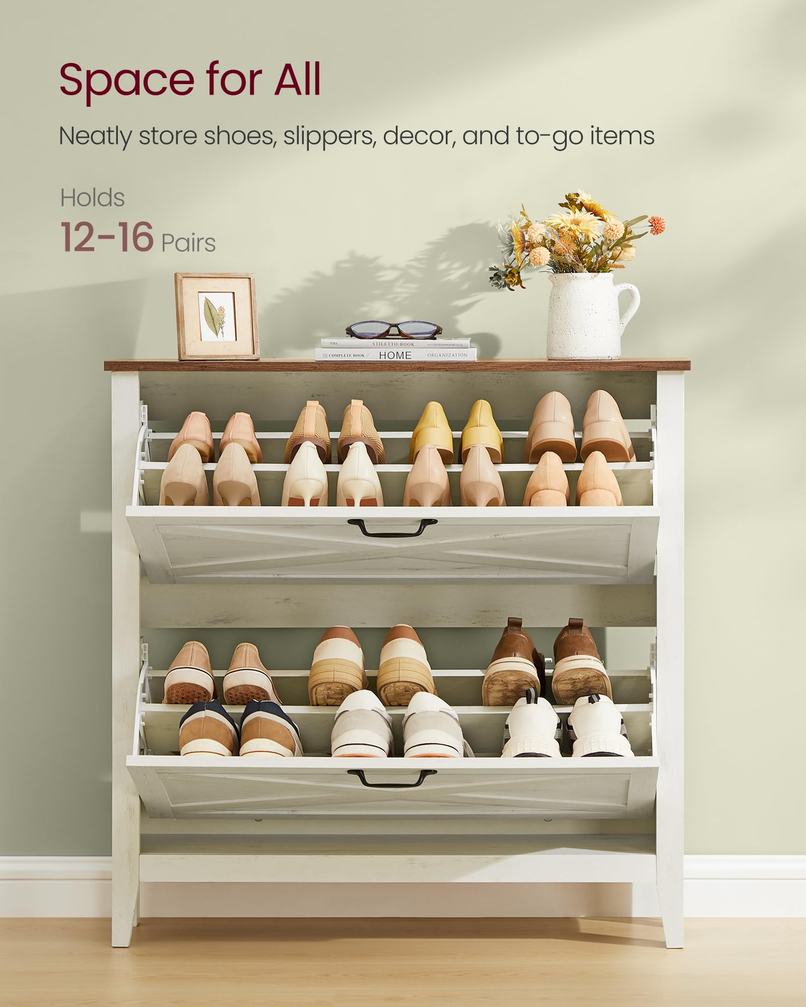 VASAGLE LIRY Collection - Shoe Storage Cabinet Organizer with 2 Flip Drawers, Freestanding Narrow