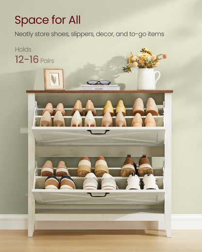 VASAGLE LIRY Collection - Shoe Storage Cabinet Organizer with 2 Flip Drawers, Freestanding Narrow