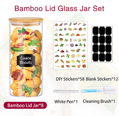 32 oz 8 Pcs Glass Jars with Bamboo Lids, Stackable Clear Food Storage Jars, Airtight Kichen Glass