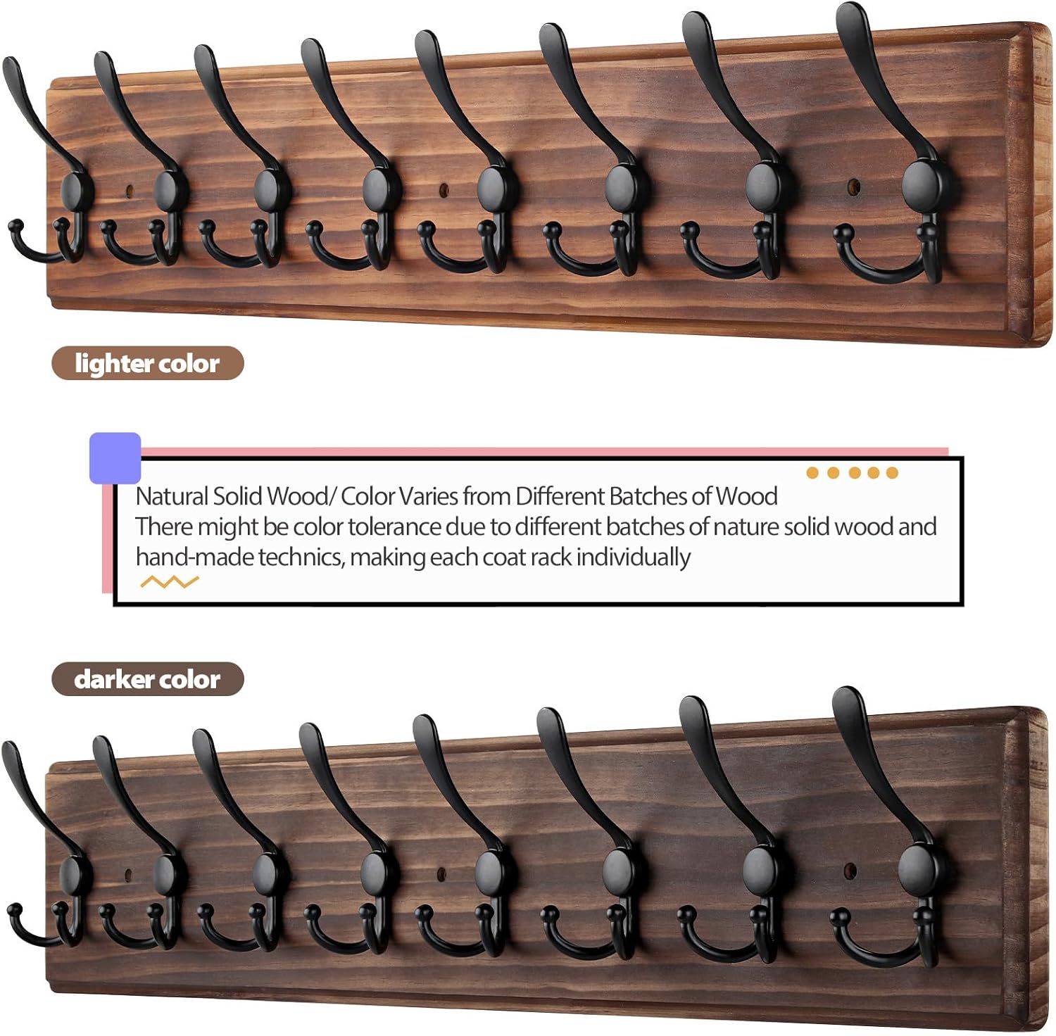 Coat Rack Wall Mount, Wooden Heavy Duty Coat Rack for Wall,8 Triple Coat Hanger Hooks for Hanging