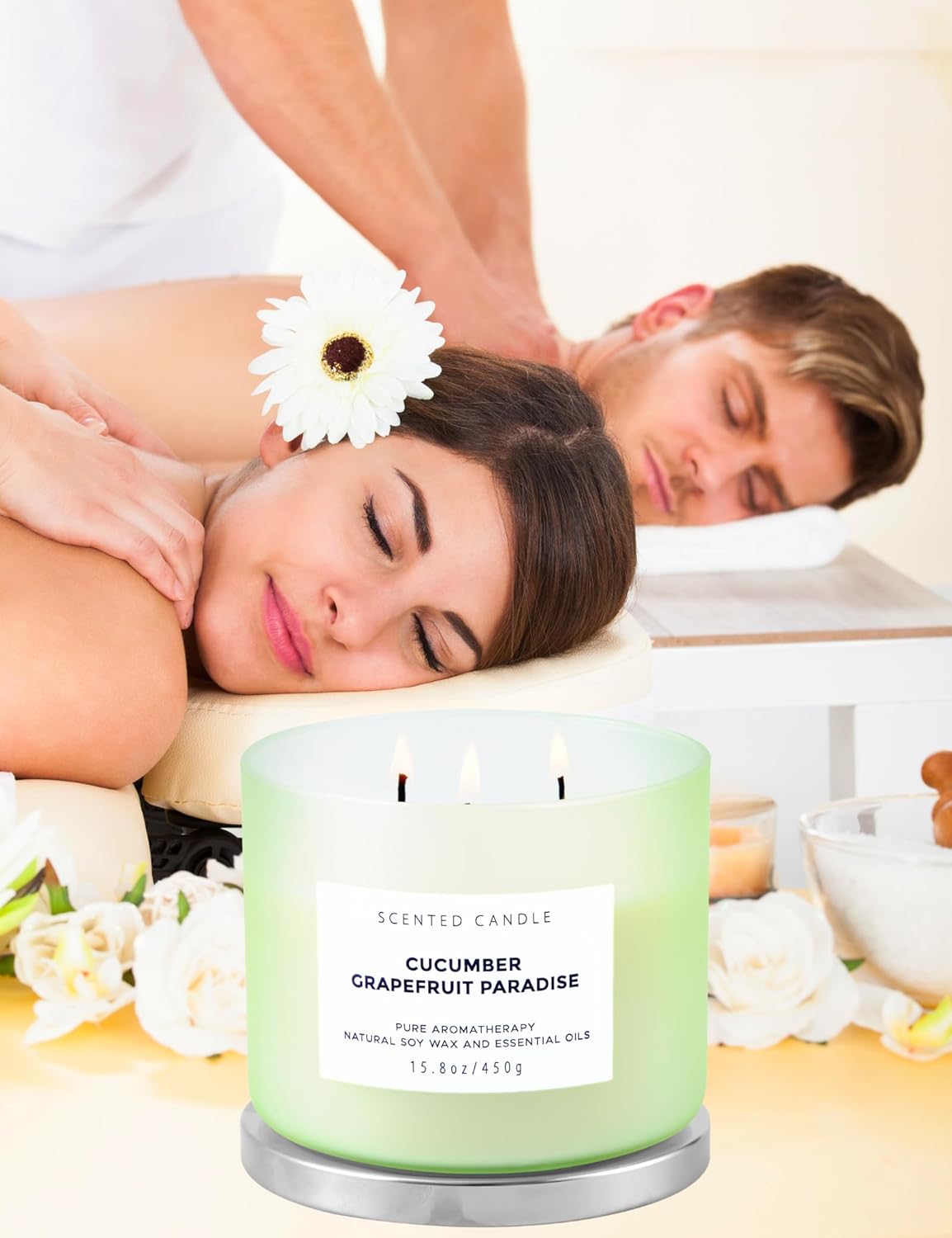 Cucumber Grapefruit Paradise 3-Wick Scented Candle | Large Soy Candle for Home 15.8 oz | Fresh