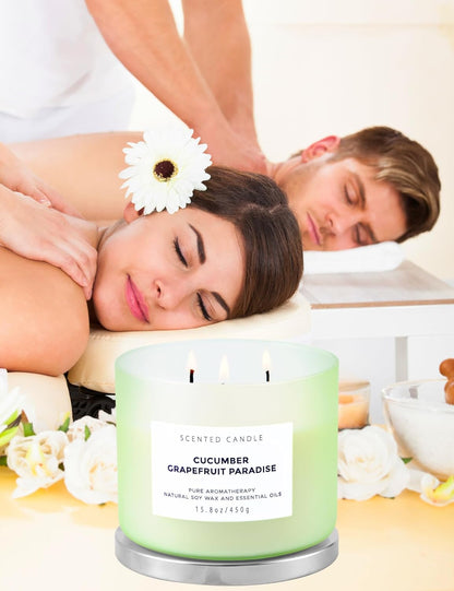 Cucumber Grapefruit Paradise 3-Wick Scented Candle | Large Soy Candle for Home 15.8 oz | Fresh