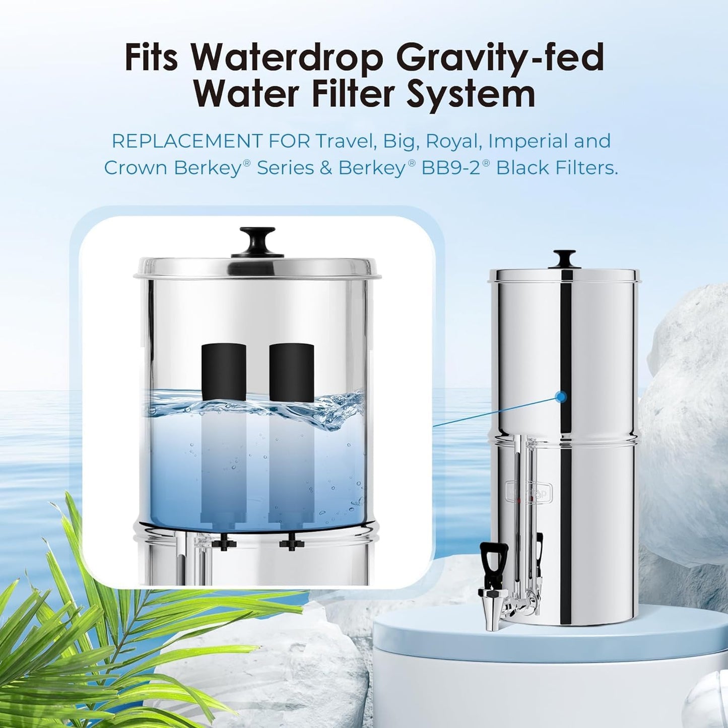 Waterdrop NSF/ANSI 42&372 Certified Water Filter, Replacement for Berkey® BB9-2® Black Filters