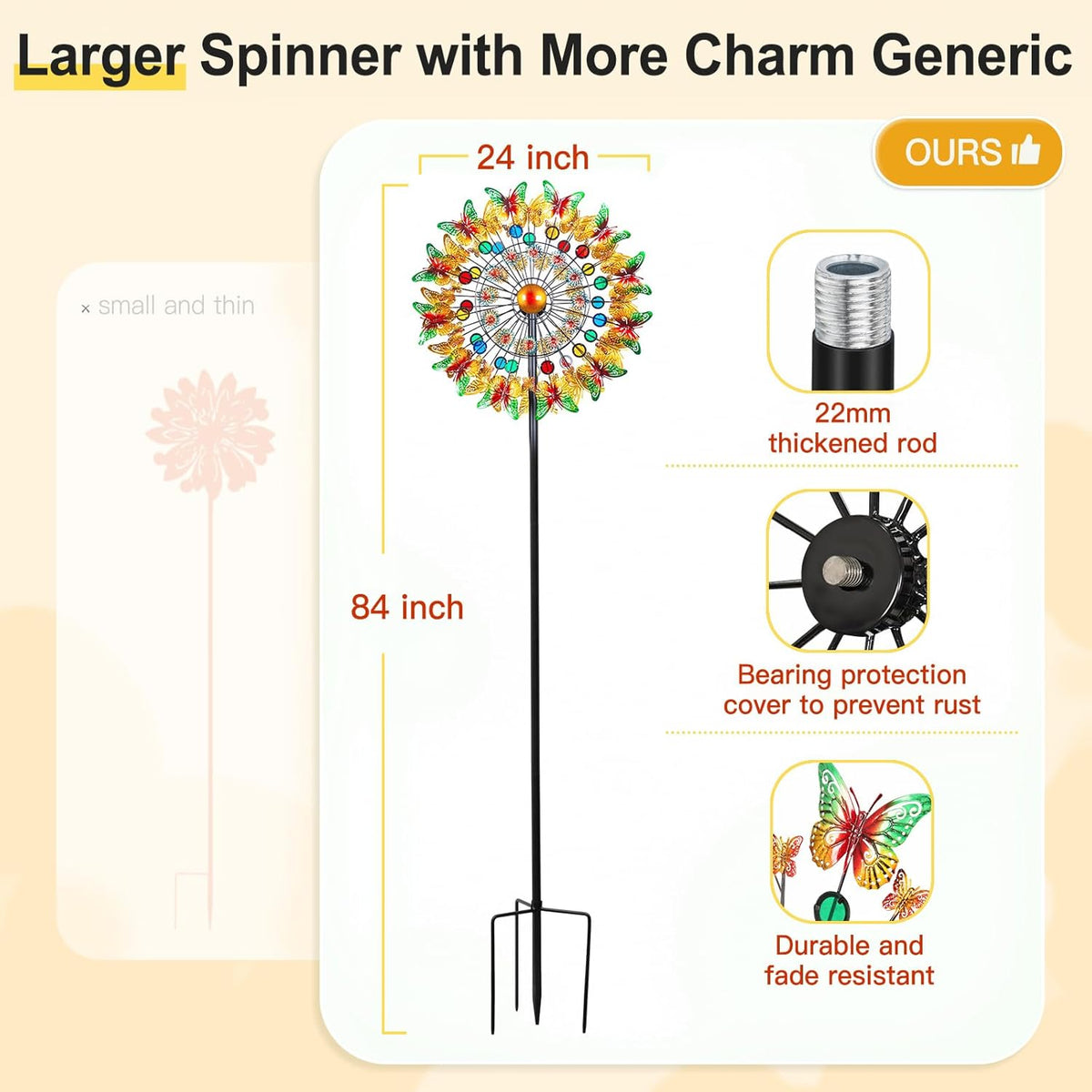 Lairander Butterfly Outdoor Wind Spinners, 84'' Large Garden Wind Spinner, Metal Yard Art Wind