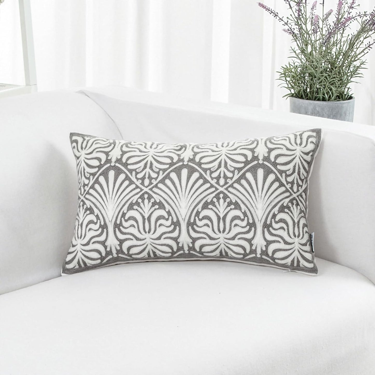 HWY 50 Grey Gray Decorative Lumbar Pillow Cover Rectangle 12x20 Inch (1 Piece), Embroidered Cotton
