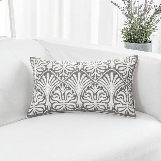 HWY 50 Grey Gray Decorative Lumbar Pillow Cover Rectangle 12x20 Inch (1 Piece), Embroidered Cotton