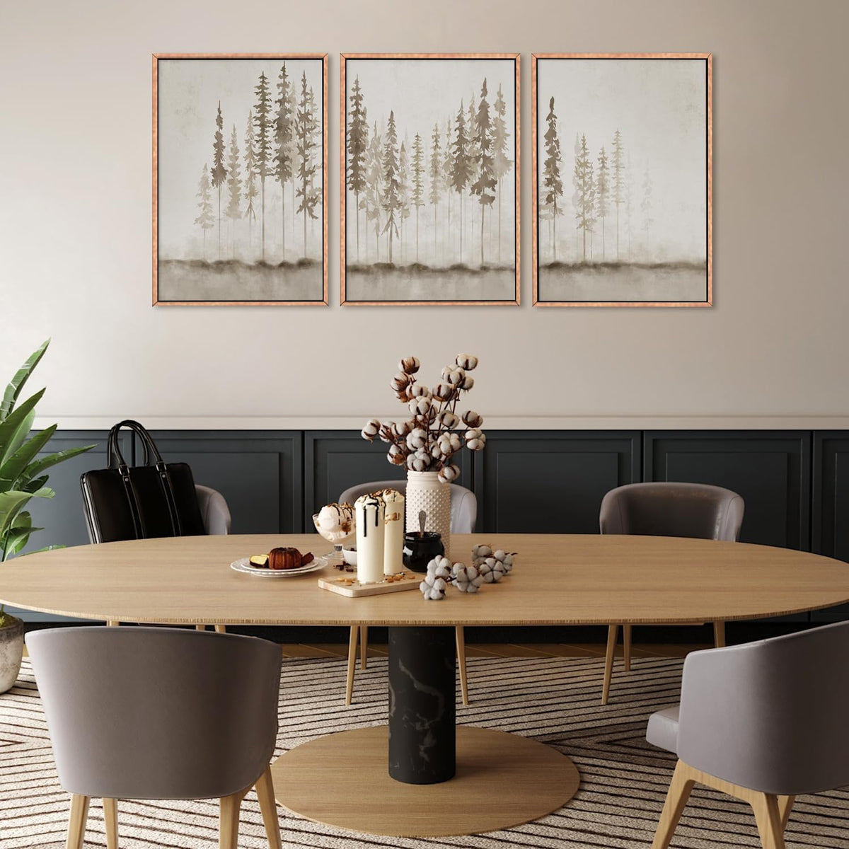 HPNIUB Large Misty Forest Framed Canvas Art Print Set, Modern Foggy Pine Tree Wall Decor, Pastel