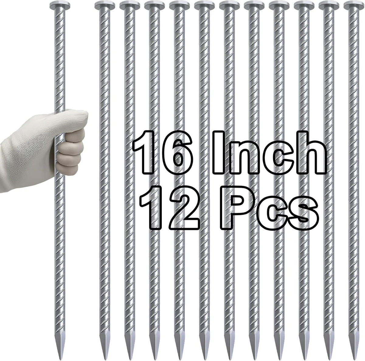 VVOKGO 16 Inch Rebar Stakes Metal Asphalt Anchoring Spikes Ground (12pcs), 1/2 Inch Diameter