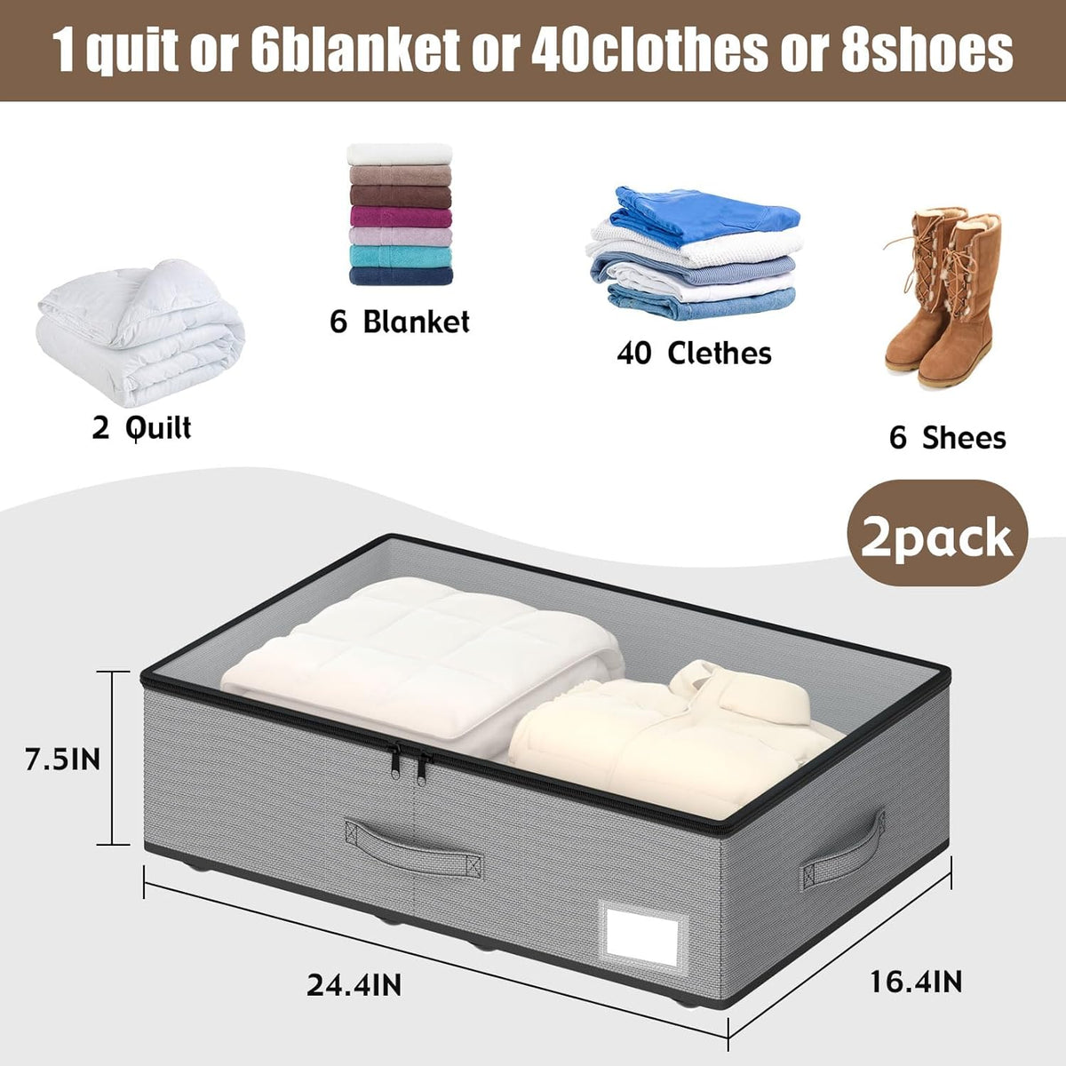 Under Bed Storage with Wheels, No Assemble Required 7.5 inches height Under Bed Storage bins,Large