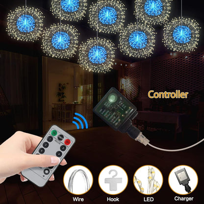 8 Pack Firework Lights 180 Led Copper Wire with 8 Models Power Supply Remote Control Waterproof