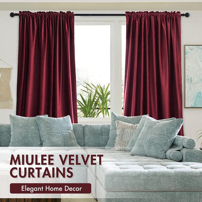 MIULEE Burgundy Velvet Curtains Thermal Insulated Blackout Curtain Christmas Drapes for Bedroom
