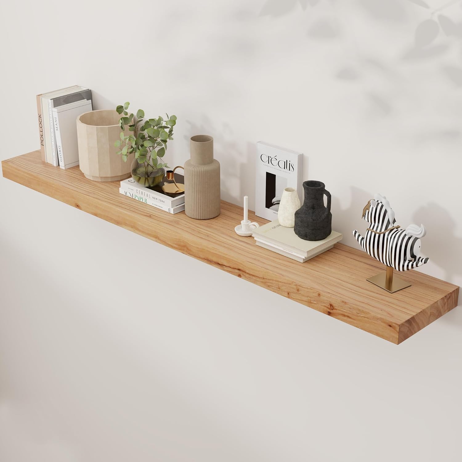 Axeman Floating Shelves for Wall, Rustic Elm Wood 56''W x 8" D Wall Shelf with Invisible Bracket