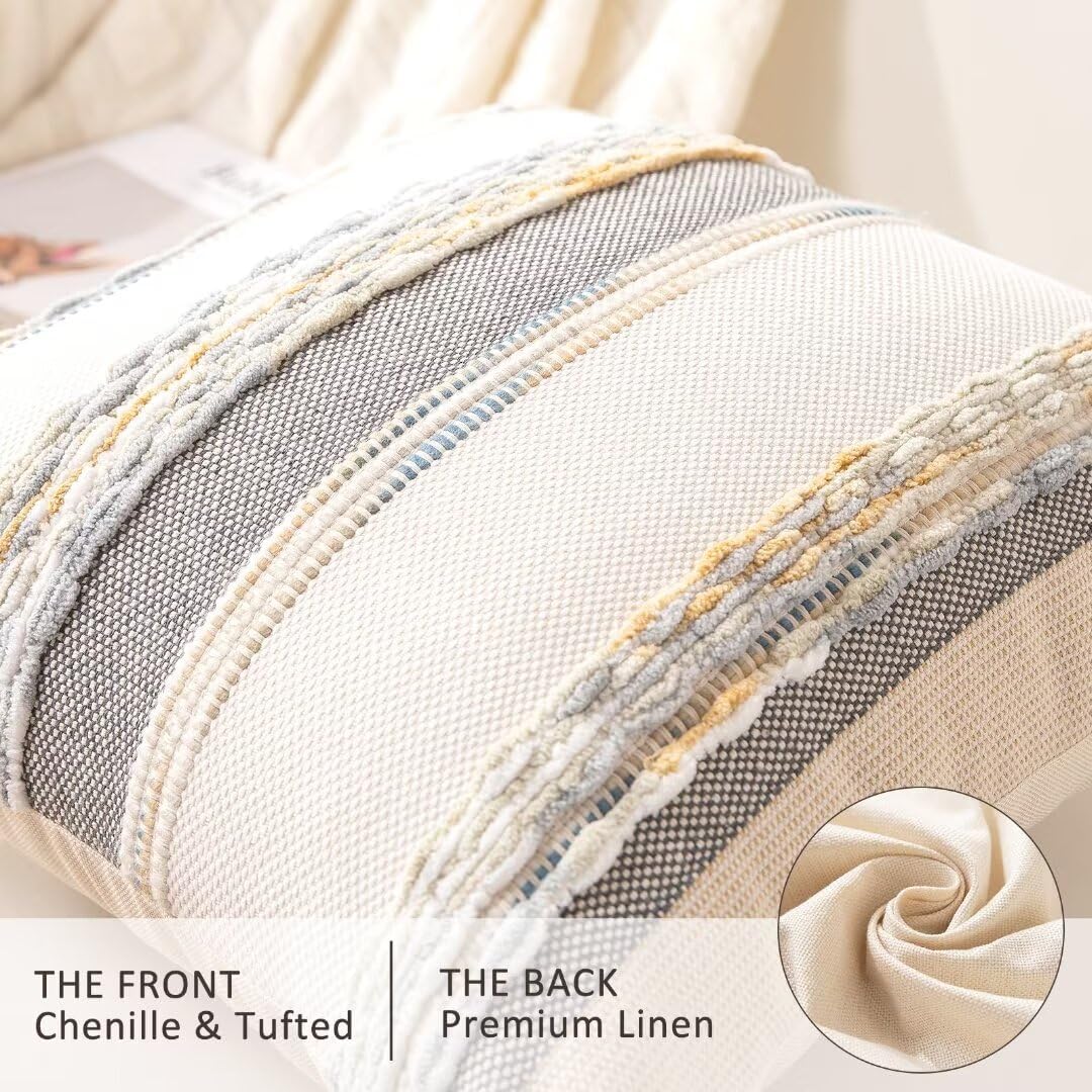 Boho Throw Pillow Covers 18x18 Set of 2 Farmhouse Decorative Cushion Case Striped Square Pillows