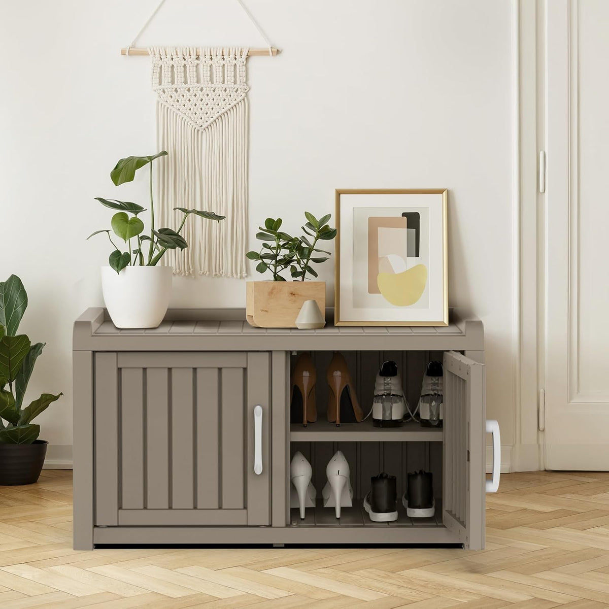 ROJIK Shoe Cabinet Waterproof UV-Resistant,Storage Bench Indoor Outdoor with Adjustable Shelves,for